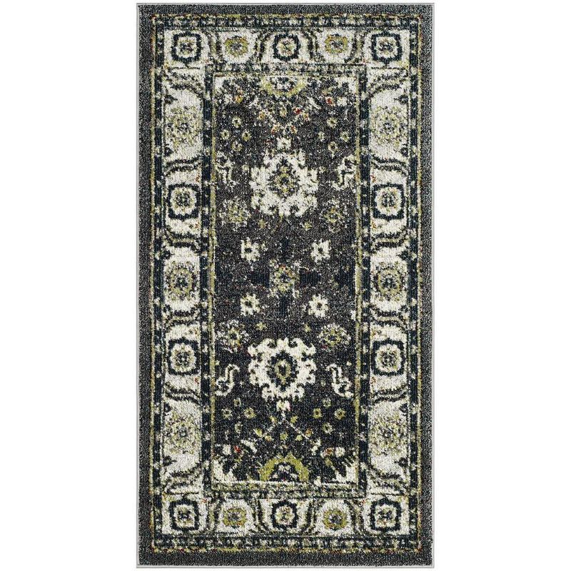 Dark Grey and Ivory Synthetic 4' x 6' Area Rug