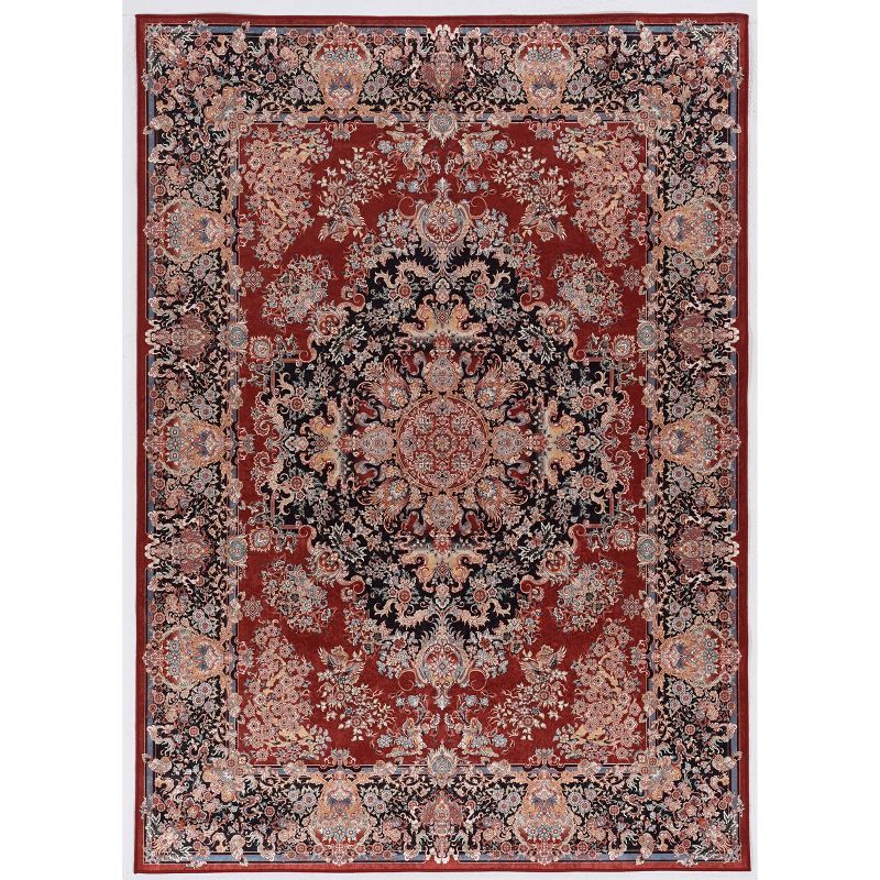 Emerald Martin Handmade Silk-Feel Red & Navy 5' x 7' Rug