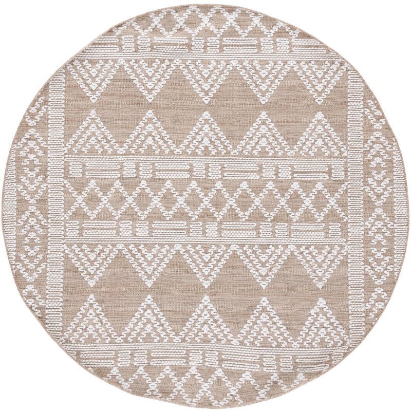 Ivory and Beige Round Flat Woven Wool Area Rug