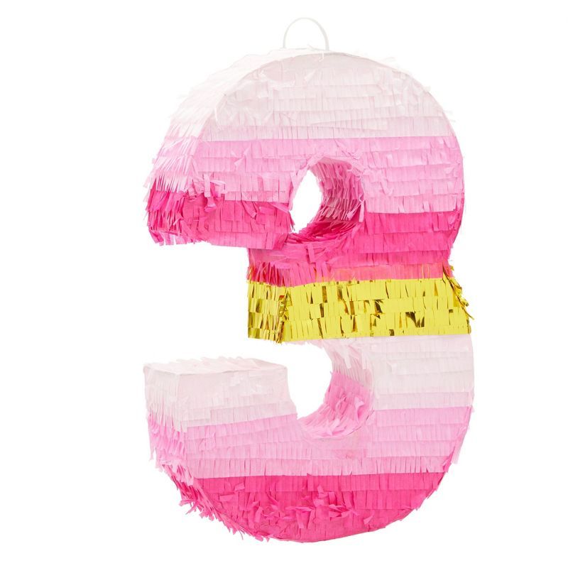 Small Pink and Gold Foil Number 3 Pinata for 3rd Birthday