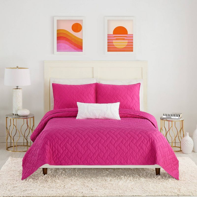 Pink Full Cotton Minimalist Duvet Coverlet Set