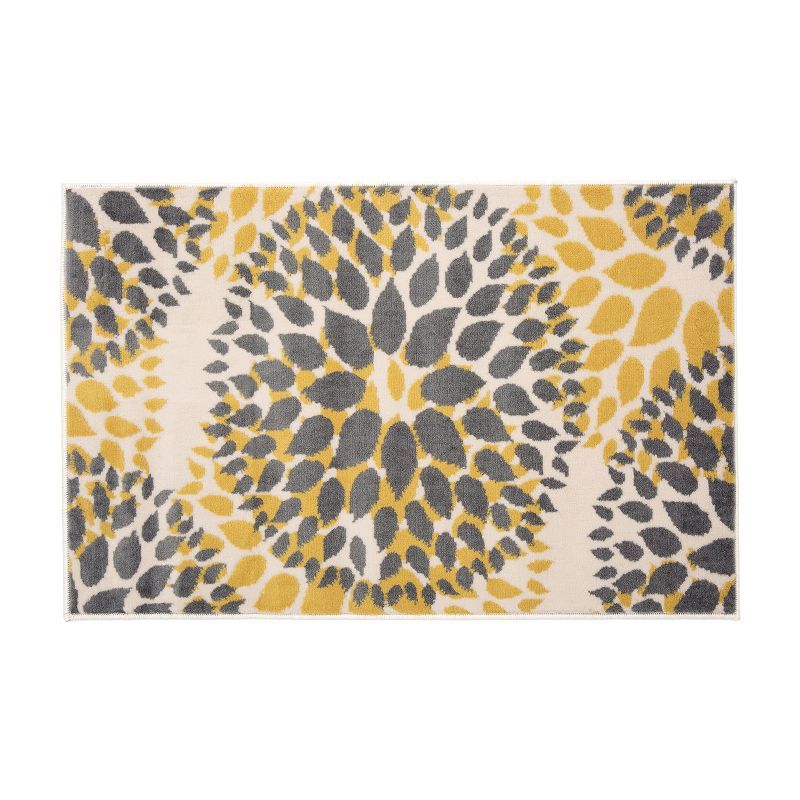 Yellow Floral 5' x 7' Stain-Resistant Synthetic Area Rug