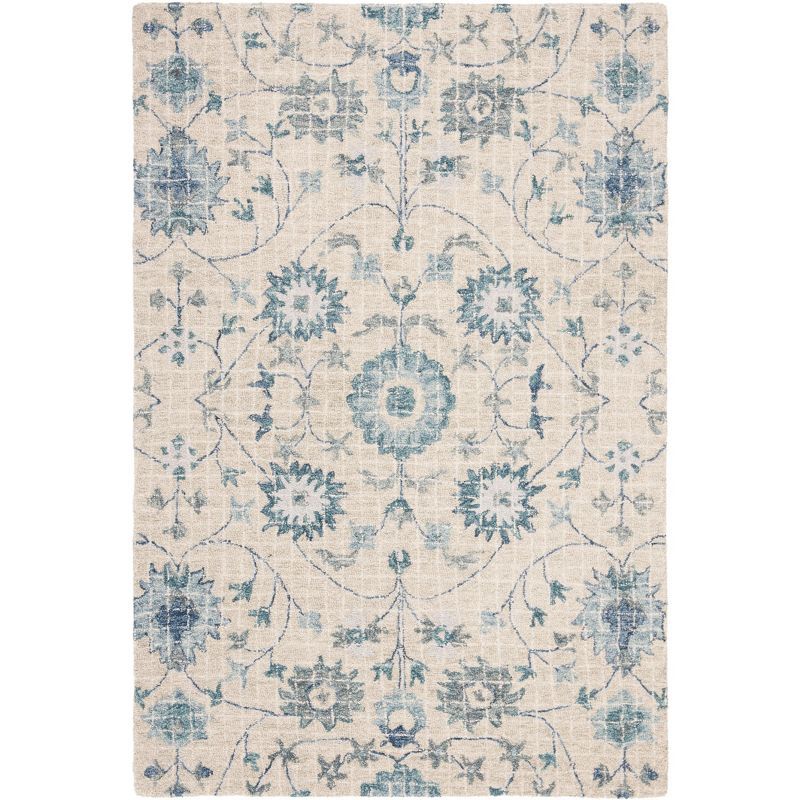Handmade Tufted Blue Floral Wool Fur Reversible Rug 4' x 6'