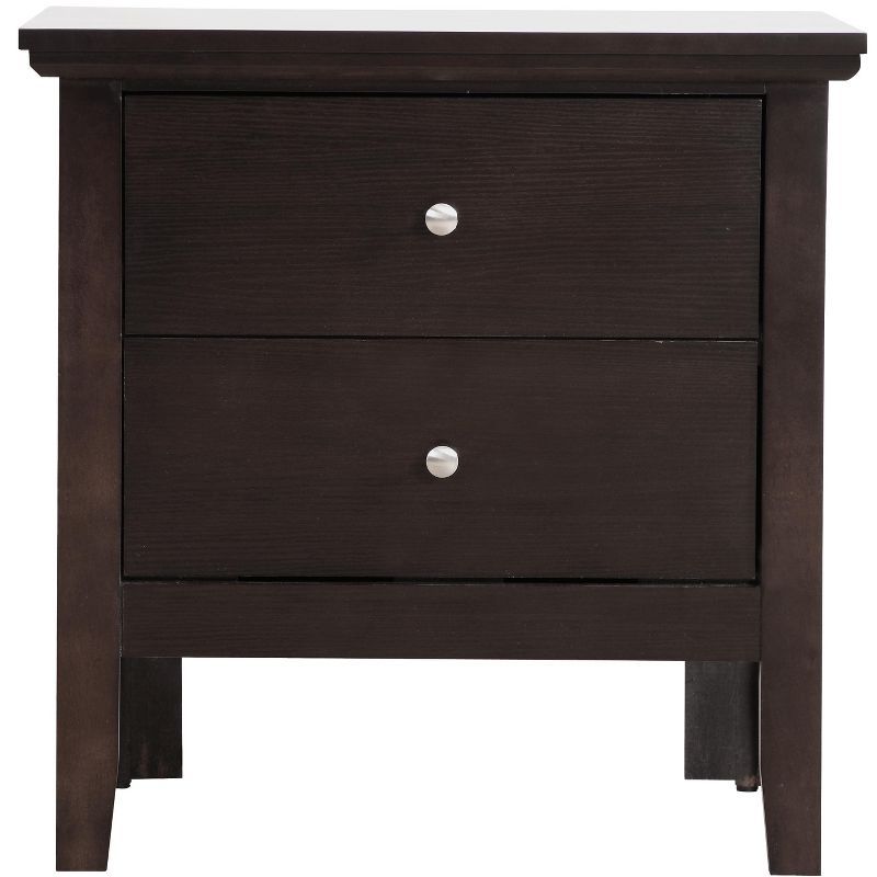 Espresso Solid Wood 2-Drawer Nightstand with Nickel Handles