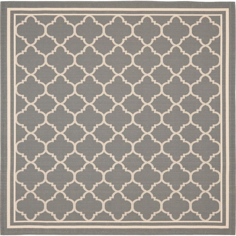 Alina Geometric Anthracite & Beige Easy-Care Synthetic Square Area Rug, 5'3" x 5'3"