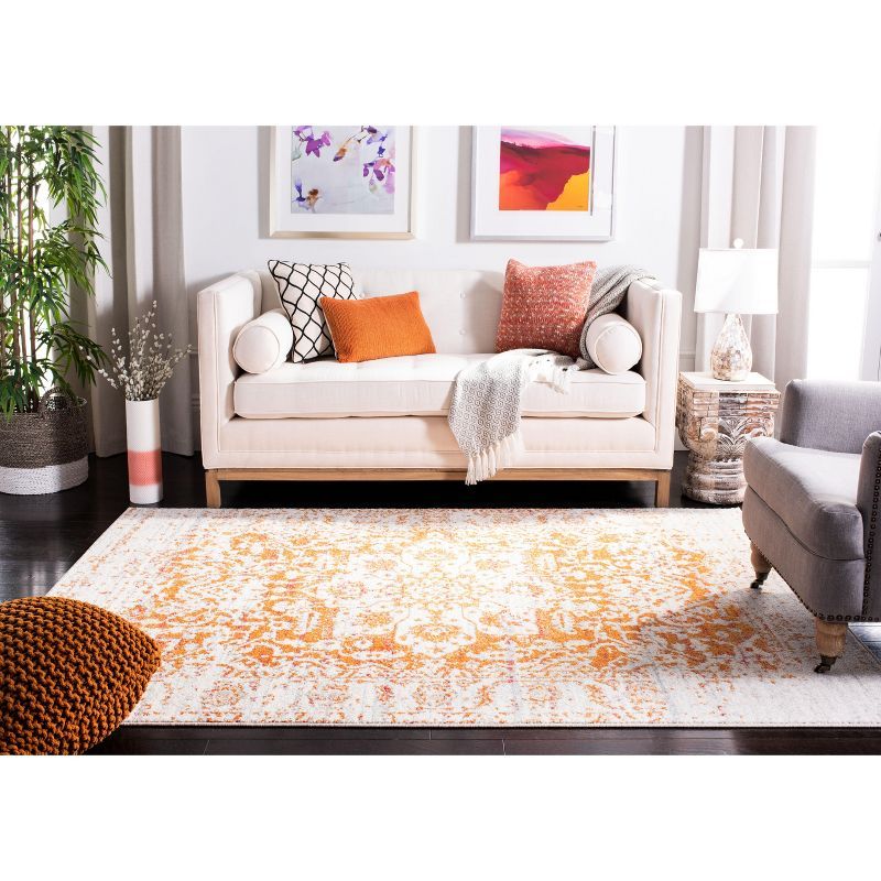 Ivory and Orange Reversible Synthetic Square Area Rug