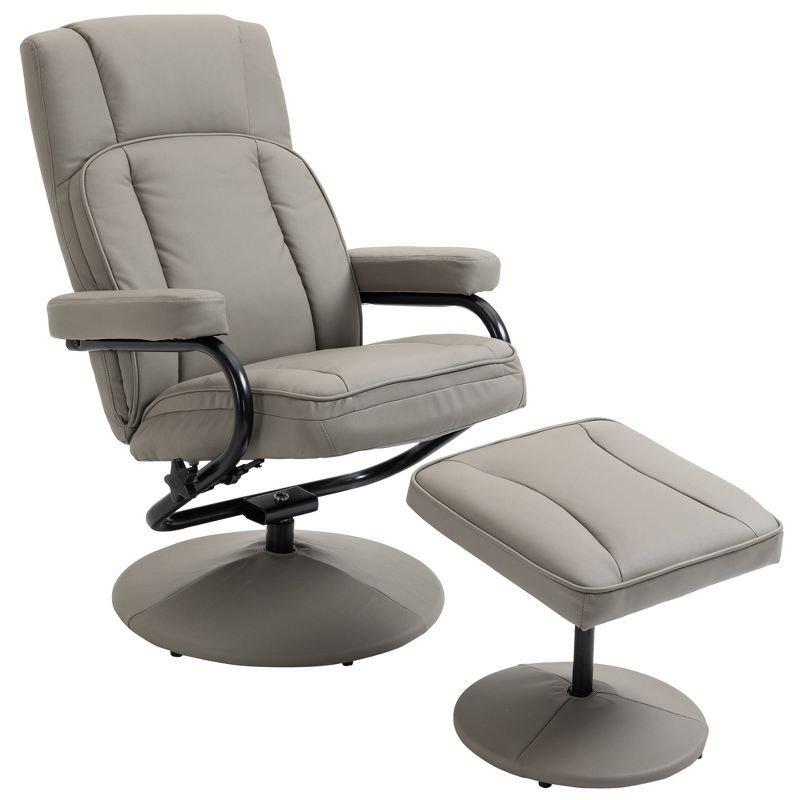 Gray Faux Leather Swivel Recliner with Ottoman