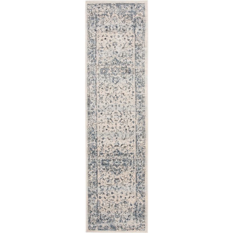 Ivory and Navy Synthetic 2' x 6' Runner Rug