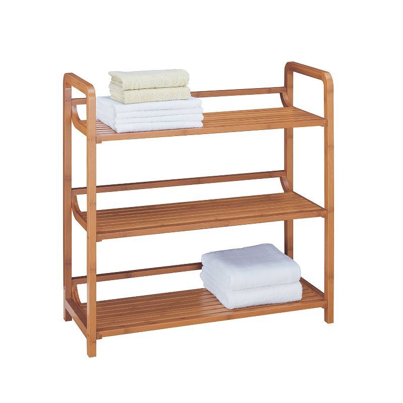 Nordic Brown Bamboo 3-Tier Wide Shelving Unit