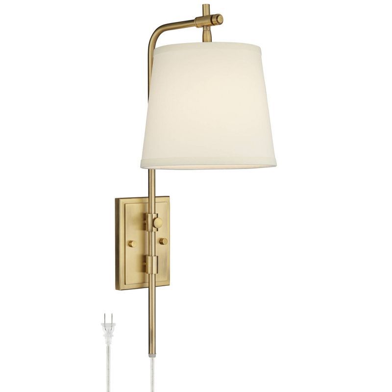 Gold Swing Arm Wall Sconce with Off-White Shade