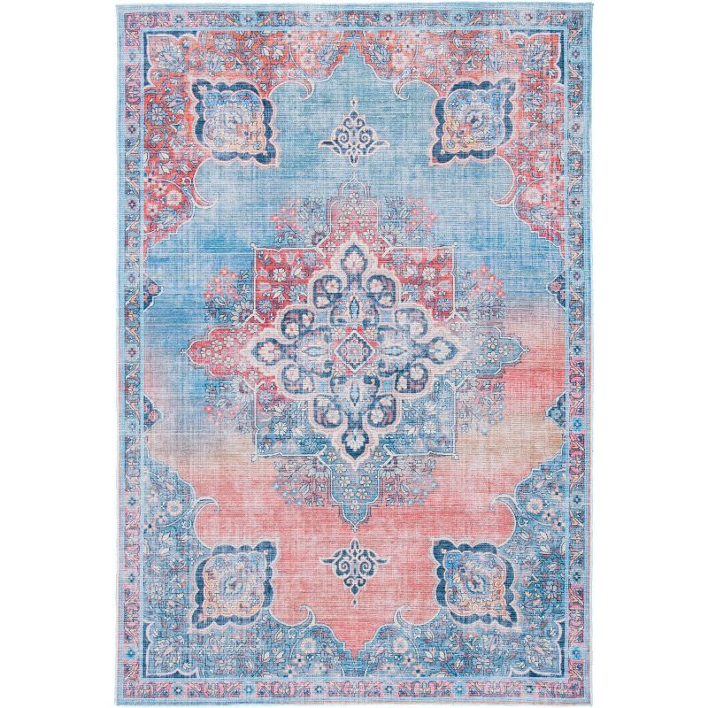 Reversible Serapi Red/Blue Hand-Knotted Chenille Area Rug, 5'3" x 7'6"