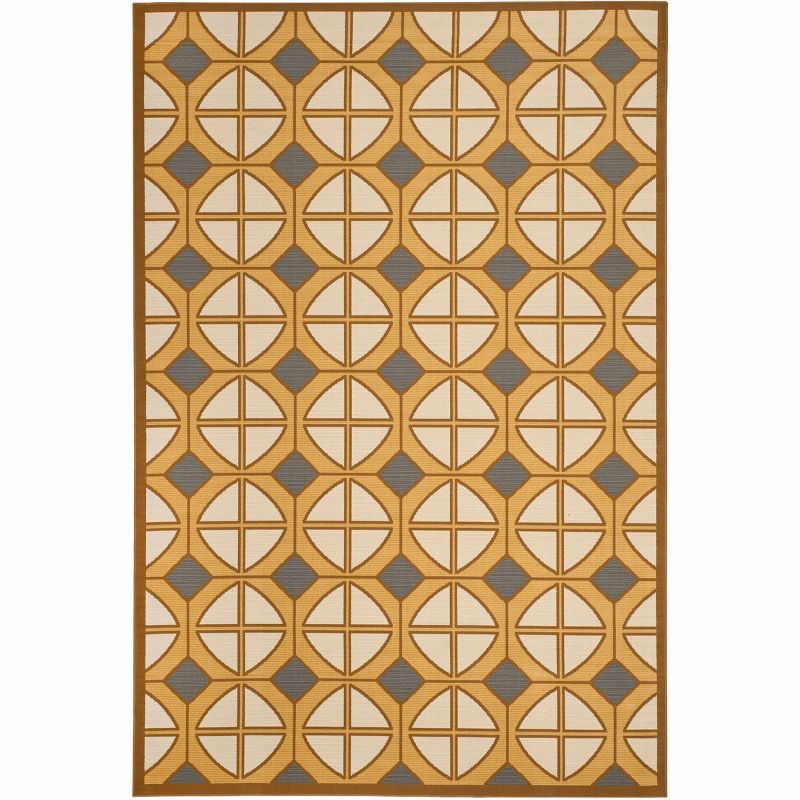 Ivory and Camel Geometric Outdoor Area Rug