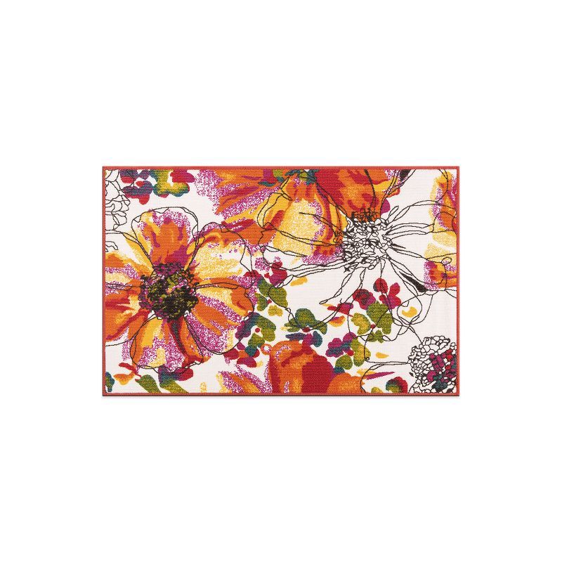 Bright Multicolor Floral Tufted Nylon Area Rug with Non-Slip Backing