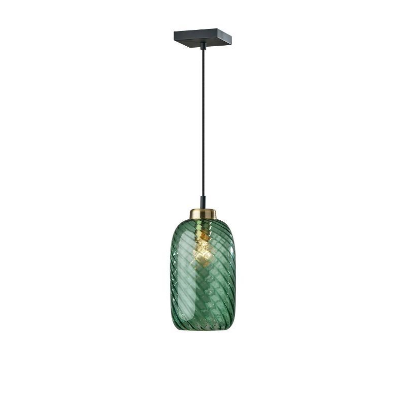 Emerald Green Glass Mini Pendant Light with Black and Brass Accents