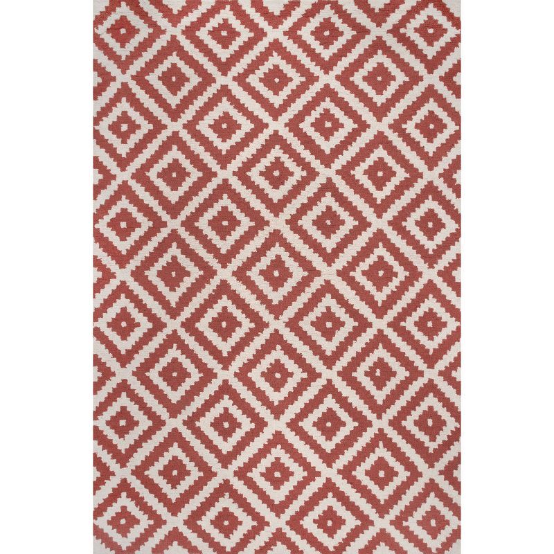 Handmade Tufted Wool Geometric Area Rug in Rust, 3' x 5'