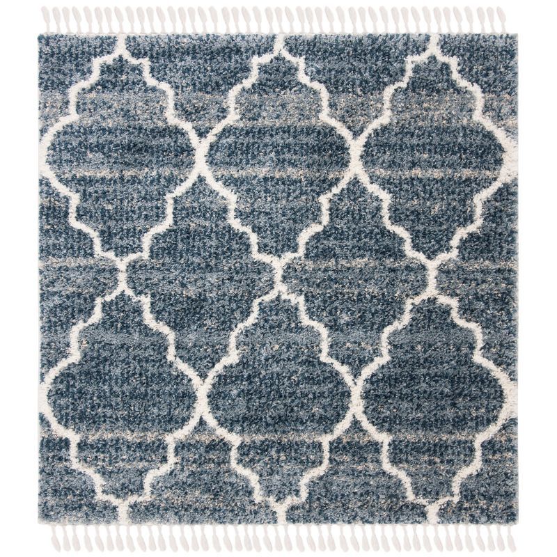 Ivory Geometric Square Shag Rug - Hand-knotted Synthetic Easy Care