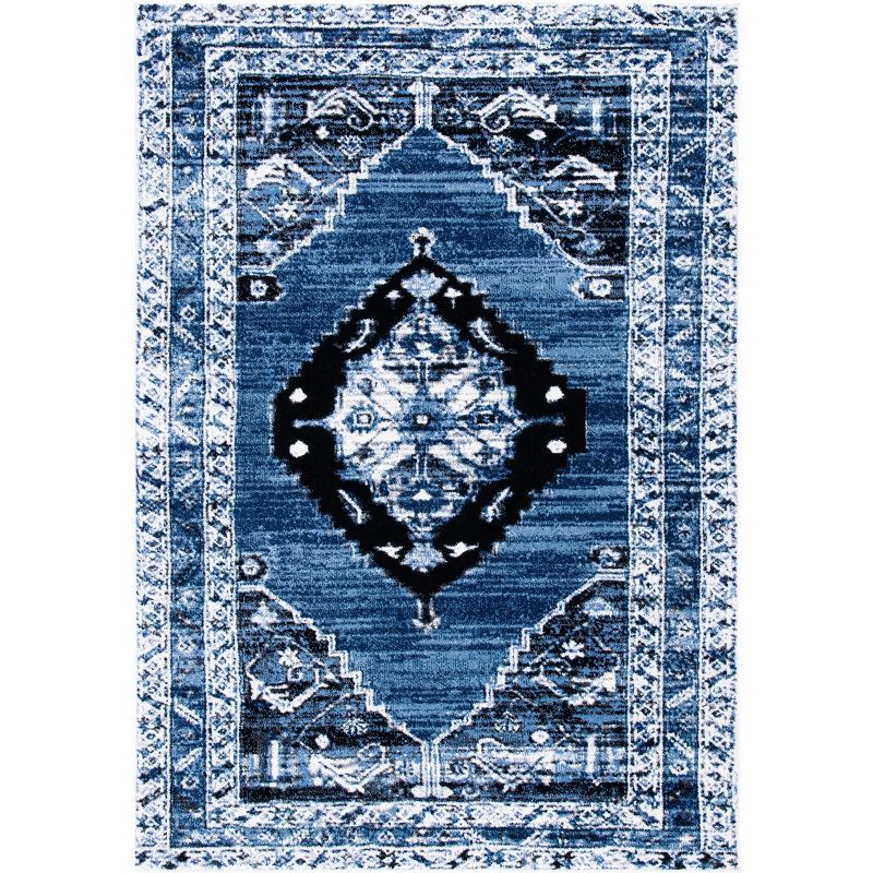 Blue Rectangular Hand-knotted Synthetic Area Rug