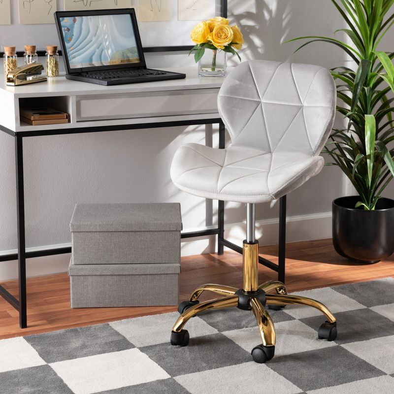 Savara Grey Velvet and Gold Metal Swivel Desk Chair