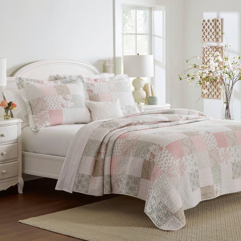 Celina Pink and Sage Cotton Twin Reversible Quilt Set