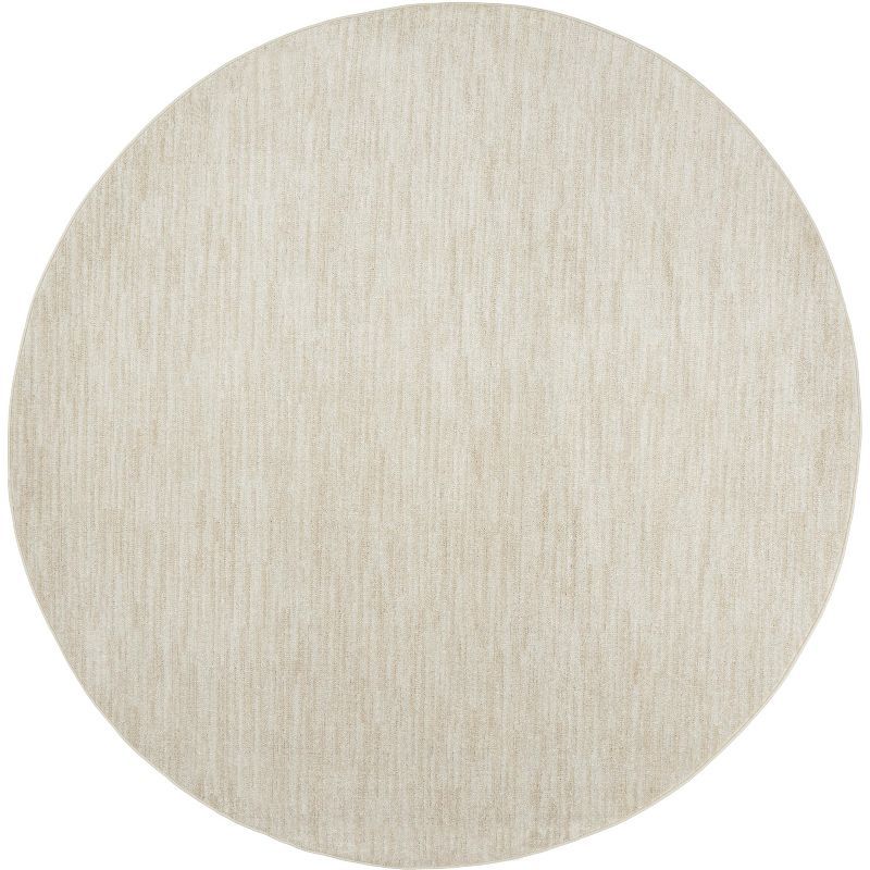 Ivory Beige Essential 50" Round Indoor/Outdoor Easy Care Rug