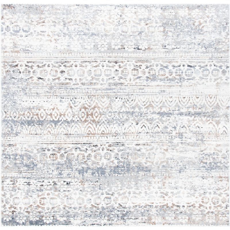 Amelia Grey and Gold Square Synthetic Area Rug