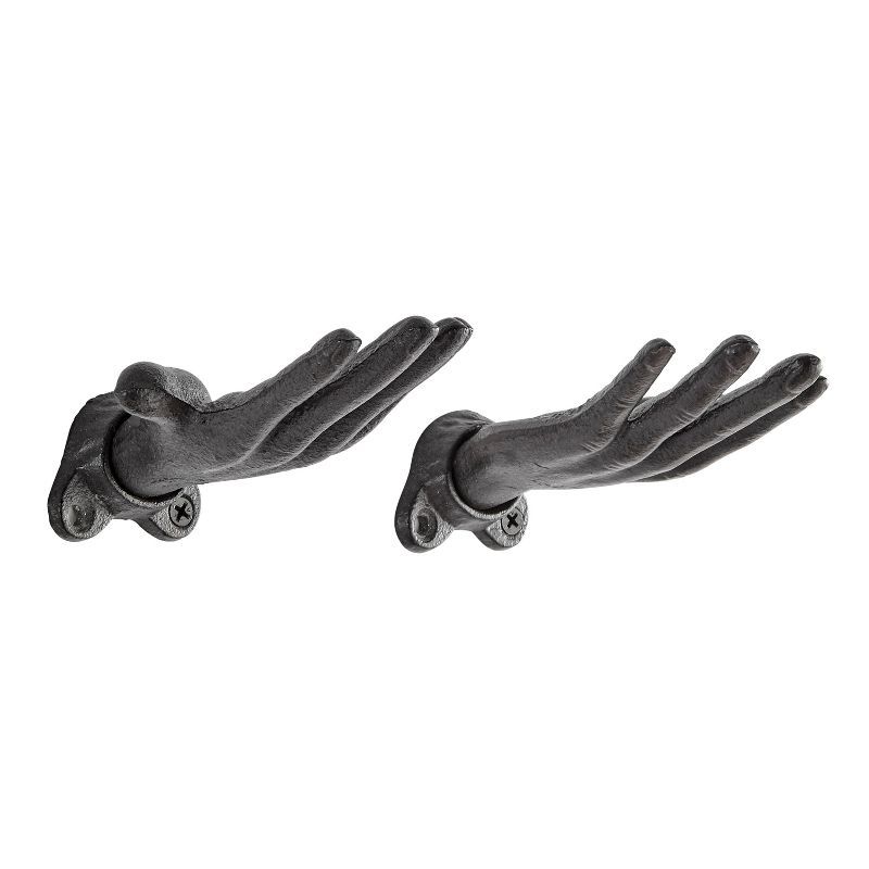 Palms Up Dark Brown Cast Iron Wall Hooks Set