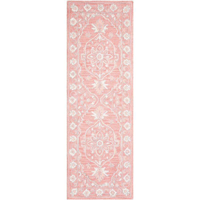 Handmade Pink and Ivory Wool Medallion Runner Rug 2'3" x 11'