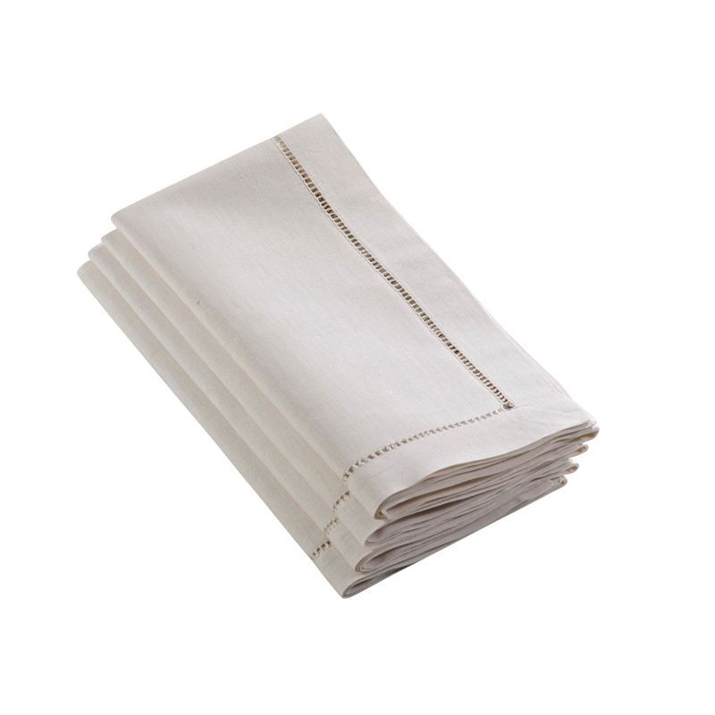 Ecru Hemstitched Cotton Linen Blend Napkins Set of 4