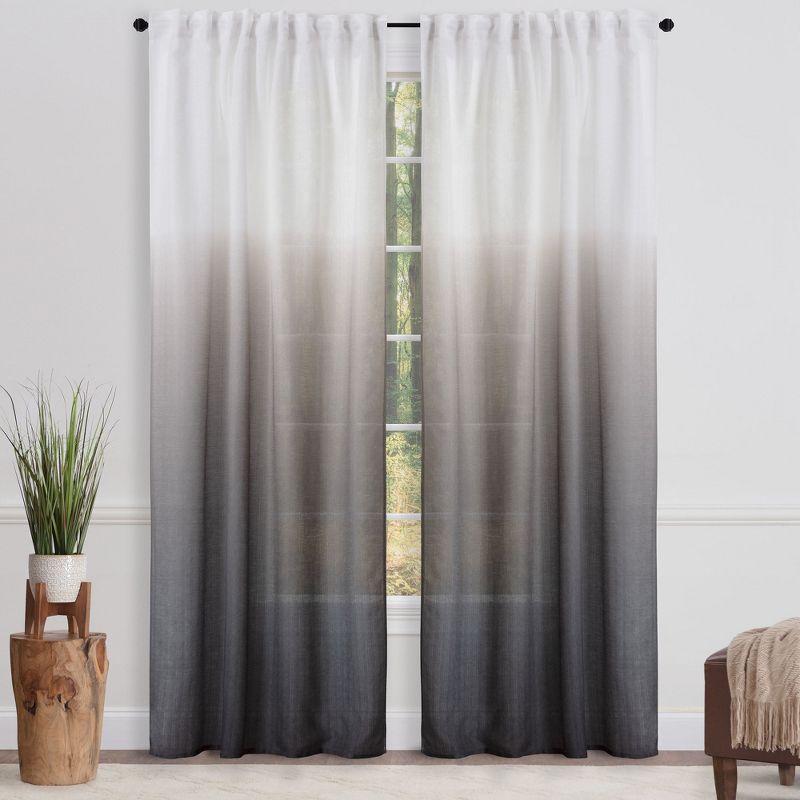 Black Gray Ombre Sheer Polyester Window Curtain Panels 52 x 63 Inches