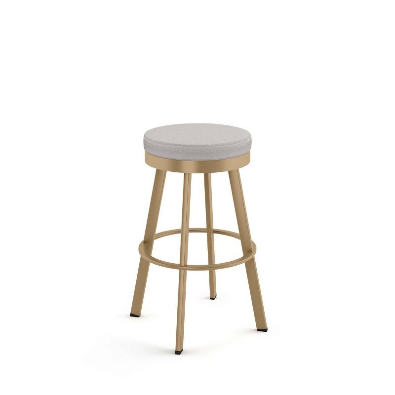 Light Grey Polyester and Golden Metal Swivel Bar Stool, 30" Height