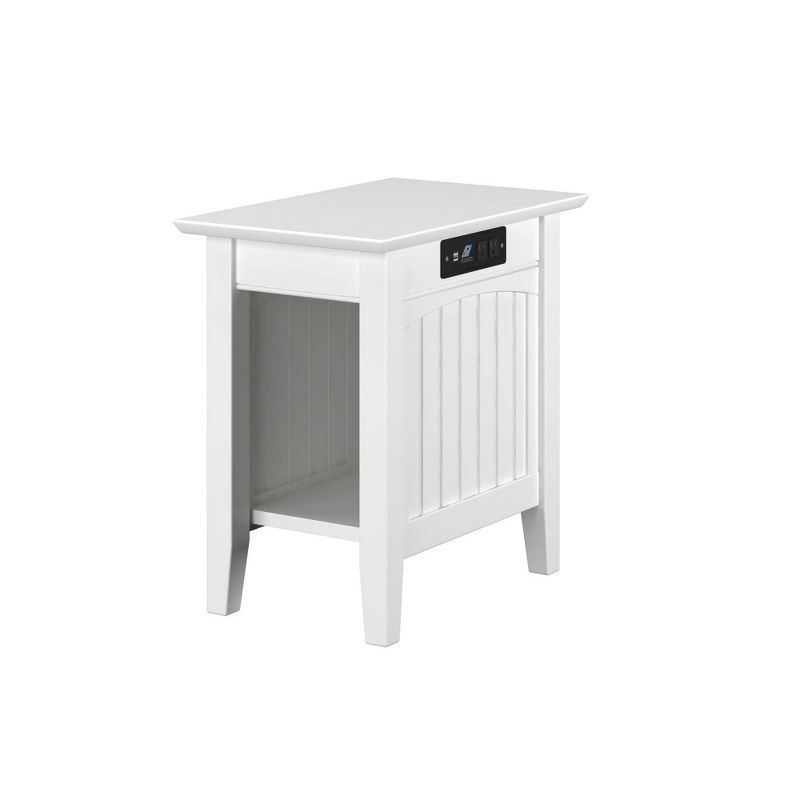 White Wood Chair Side Table with USB Charging Ports