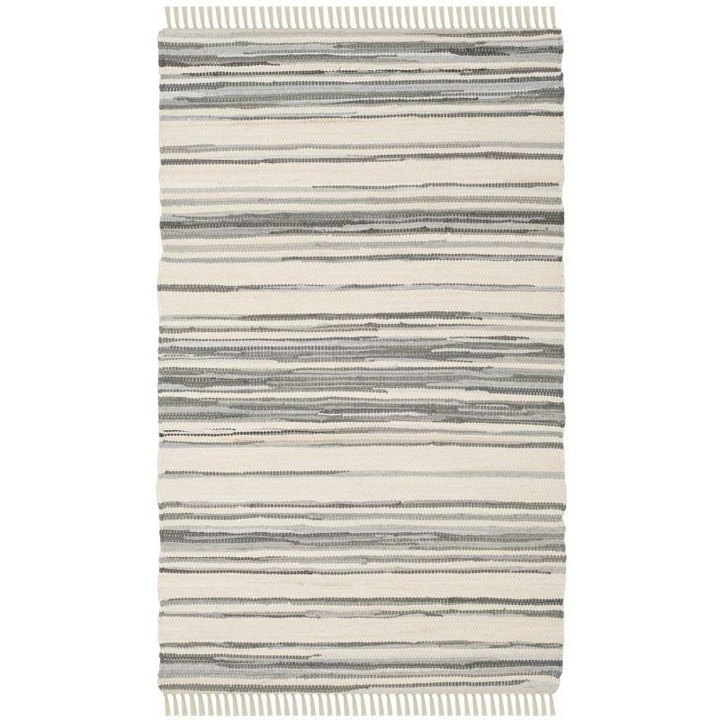 Ivory and Gray Flat Woven Wool and Cotton Area Rug