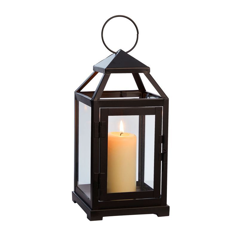 Black Metal and Glass Hanging Candle Lantern