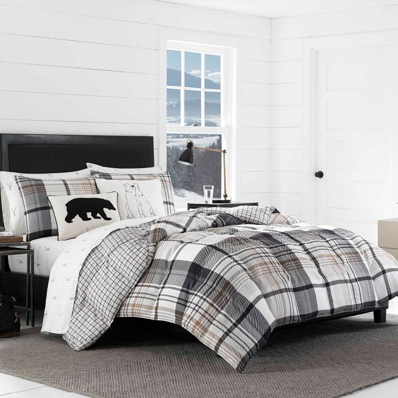 King Black Plaid Microfiber Reversible Comforter Set