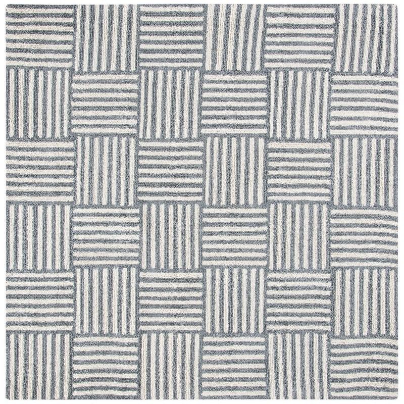 Handmade Abstract Tufted Wool-Viscose 6' Square Rug in Gray