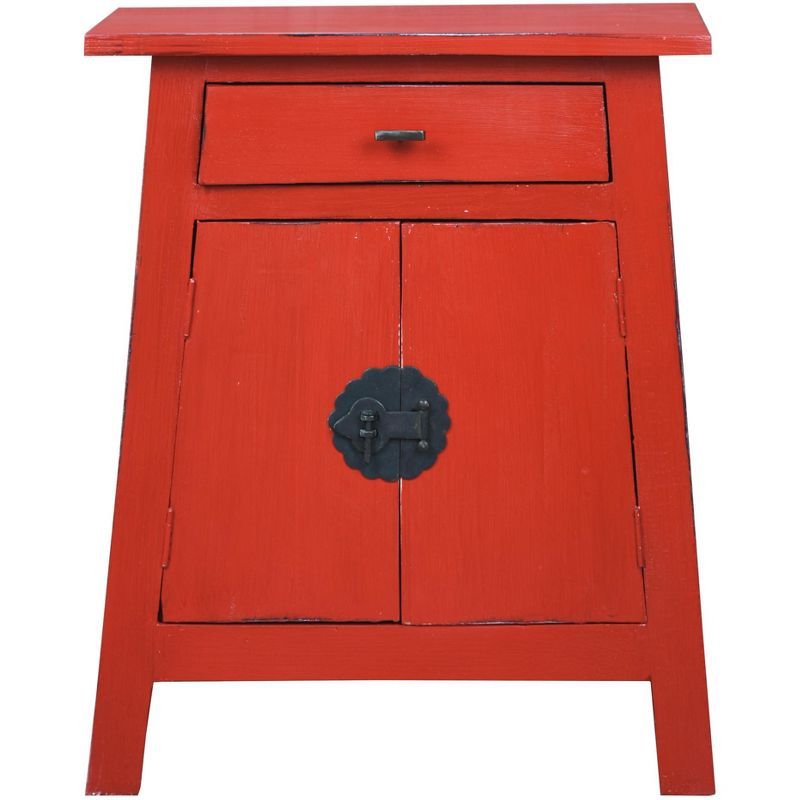 Regal Red Mahogany Wood End Table with Carved Metal Accents