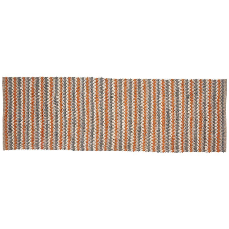 Gray and Orange Handmade Reversible Chindi Rug Runner 2' x 6'