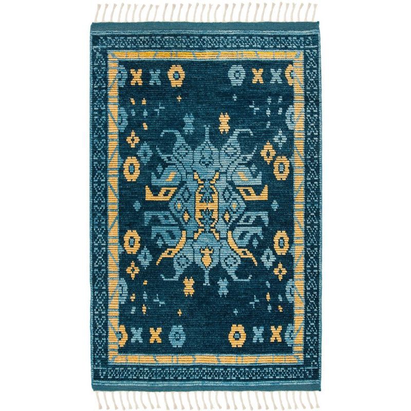 Hand-Knotted Artisan Blue Wool 6' x 9' Rectangular Area Rug
