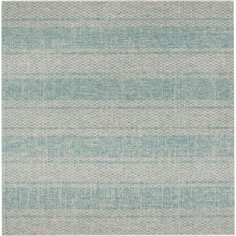 Light Grey and Aqua Square Synthetic Outdoor Area Rug