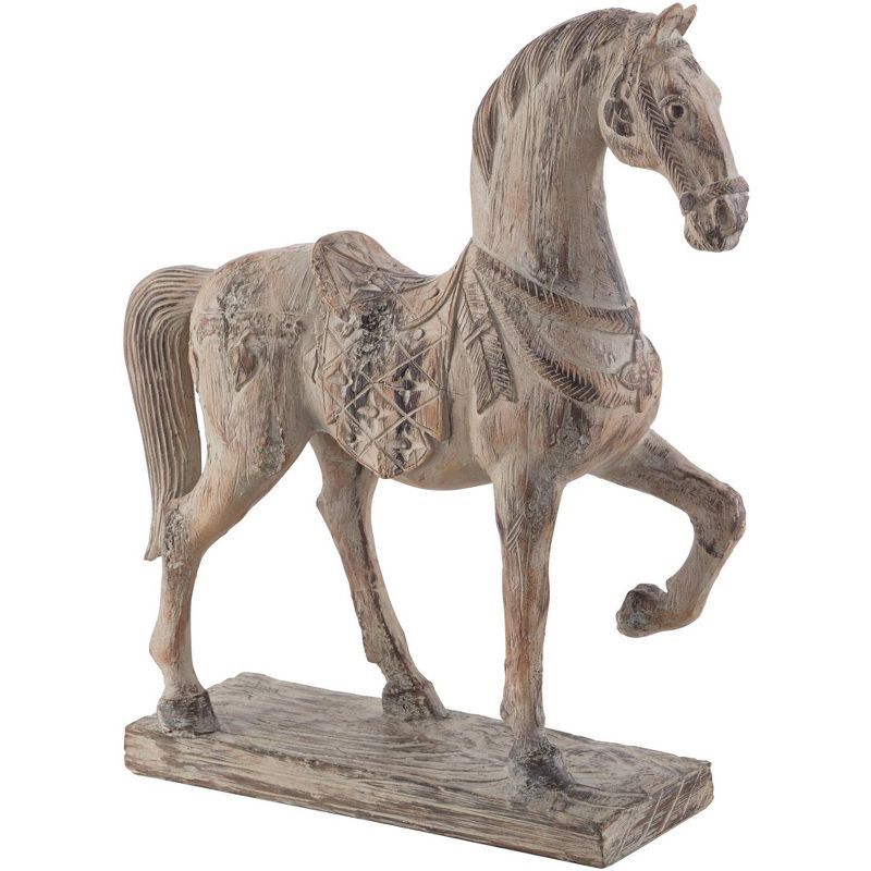 Rustic Gray Resin Horse Statue with Pattern Embellishment