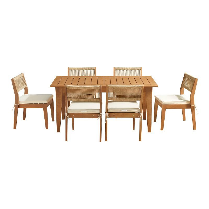 Eucalyptus Wood 6-Person Outdoor Dining Set with Cushions