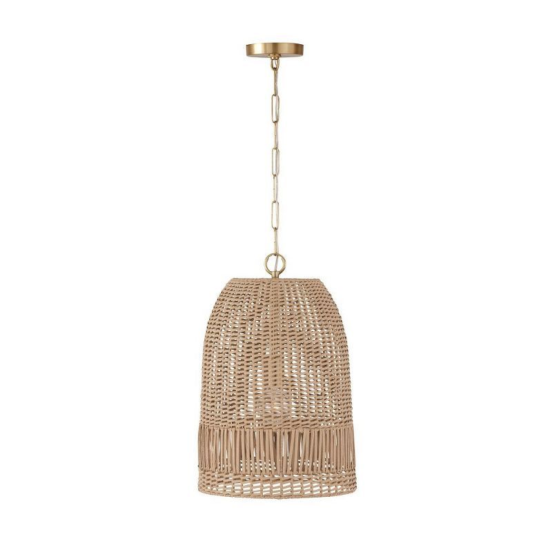 Naomi Matte Brass and Rattan Pendant Light