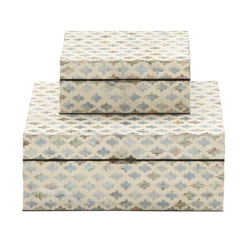 Cream Mother of Pearl Geometric Lidded Jewelry Boxes, Set of 2