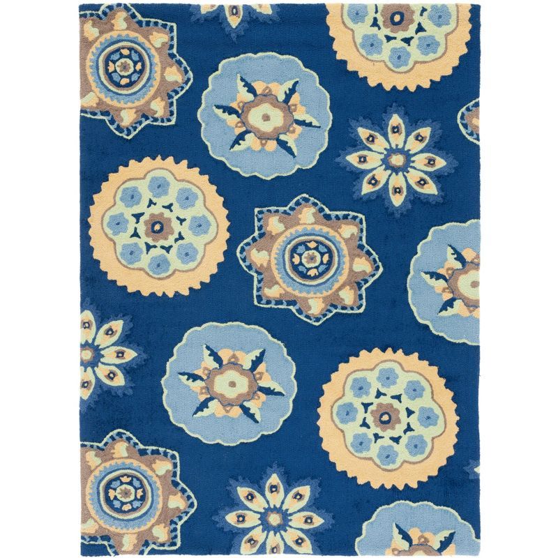 Handmade Blue Floral Rectangular Synthetic 8' x 10' Rug