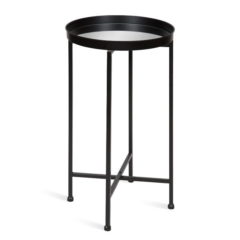 Celia 25.5" Black and Gold Metal Round Tray Accent Table