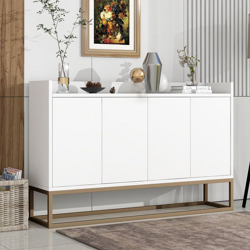 47" White Particle Board Sideboard Buffet Cabinet with Metal Legs