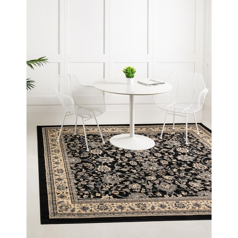 Elegant Black Square Synthetic Easy-Care Rug