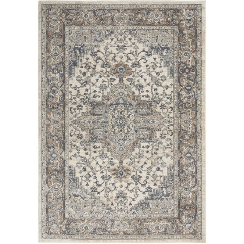 Ivory and Grey Synthetic 5' x 7' Reversible Area Rug