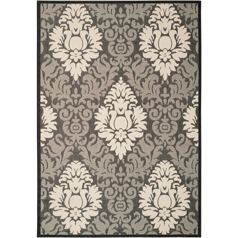 Rectangular Black and Sand Synthetic Easy Care Area Rug