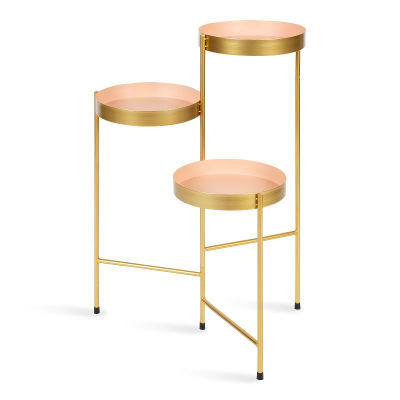 Finn Pink and Gold Metal Tri-Level Plant Stand